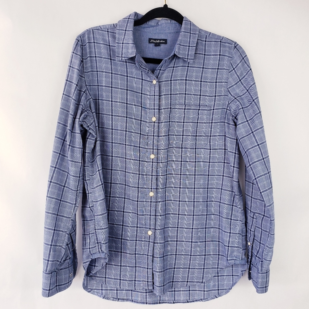 Flag and Anthem Men Size Small Plaid Pearl Snap Long Sleeve Shirt Casual Blue